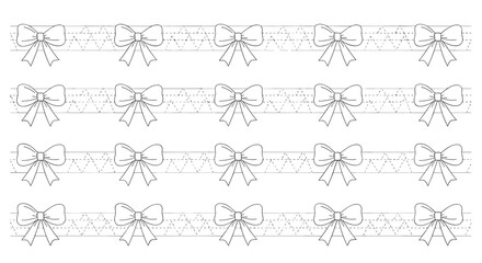 Fototapeta premium Educational worksheet for kids featuring rows of bows with dotted lines for tracing and practicing fine motor skills.