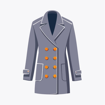 Double-breasted grey coat with orange buttons
