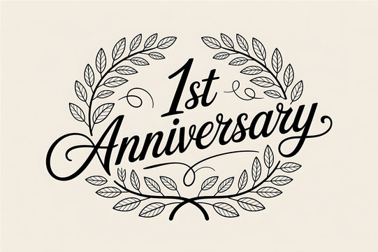 Elegant Floral Typography Design for a Romantic 1st Anniversary Celebration, Special Occasion Greeting Card Decoration