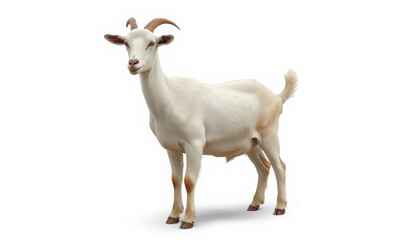 Obraz premium white goat standing calmly isolated on white background for eid al adha celebration