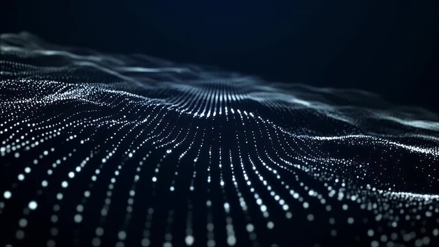 White turbulent wave dot line pattern with fast dynamic flow seamless loop animation on black background. 4K animated for motion graphics, overlays, presentations, video editing, and background.