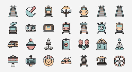 Transportation icons trains tracks and signs © Sidu