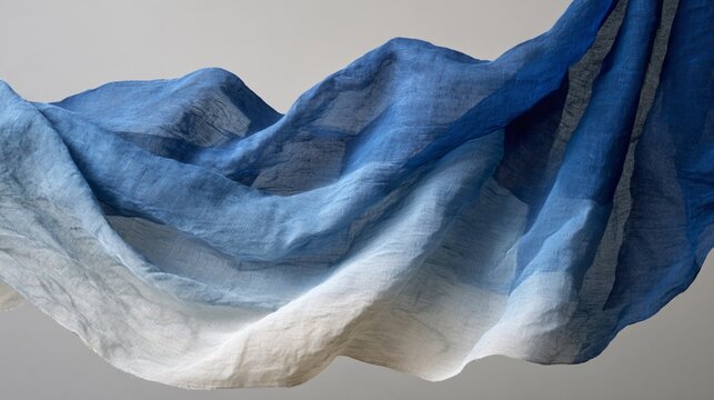 Flowing indigo and white soft cloth in natural light abstract textile art minimalist design