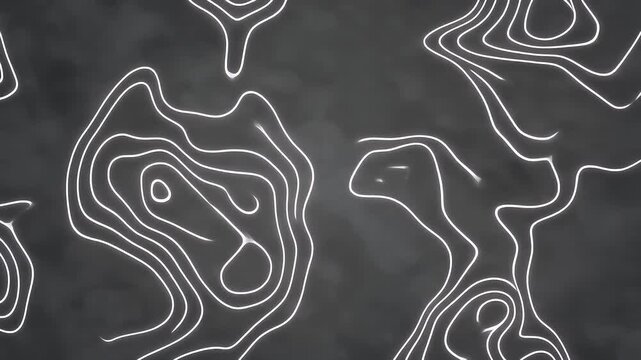 Abstract topographic contour map concept, cartography geographic terrain pattern design, topo wavy black and white mountain surface, liquid line art background animation