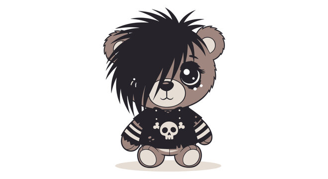 Cute Emo Teddy Bear with Skull T-shirt and Spiky Hair
