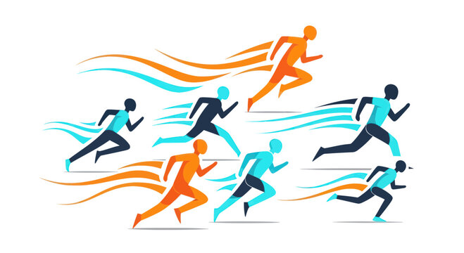 Diverse runners racing forward with speed lines, competition concept