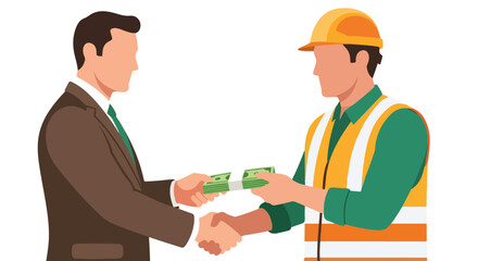 Fototapeta premium Businessman shaking hands with a construction worker while giving them cash money