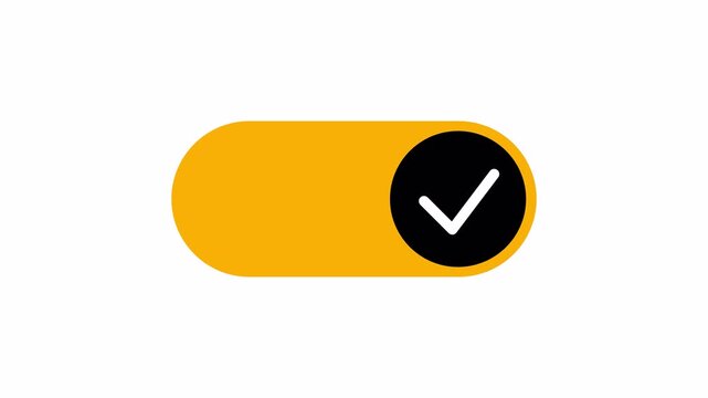 Switch on button sign animation on transparent background, switch on button with check marks icon animated.