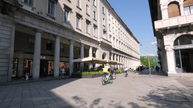 Como, Italy,2026,april,2nd, view of Caio Plinio Secondo shopping street