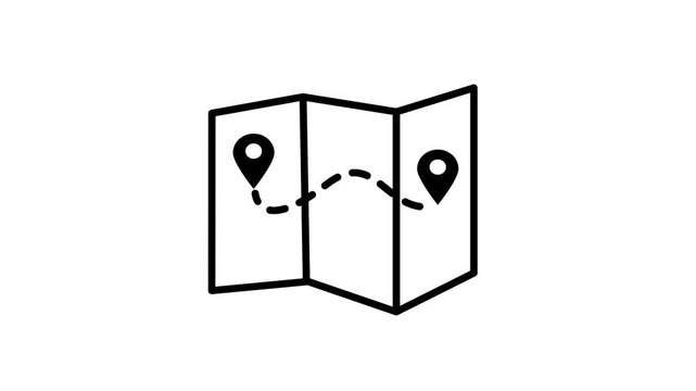 Unfolded city map with red location markers. Abstract animation. Minimal modern motion design.