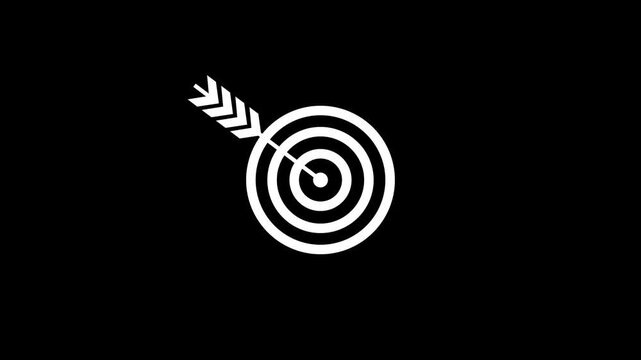 Target board animated icon with arrow hitting bullseye 4K animation on white background