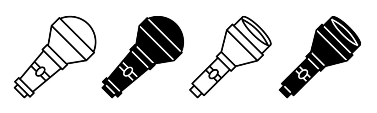 Silhouette of flashlight icon illustration on white background. Flashlight icon set for business. Stock vector.