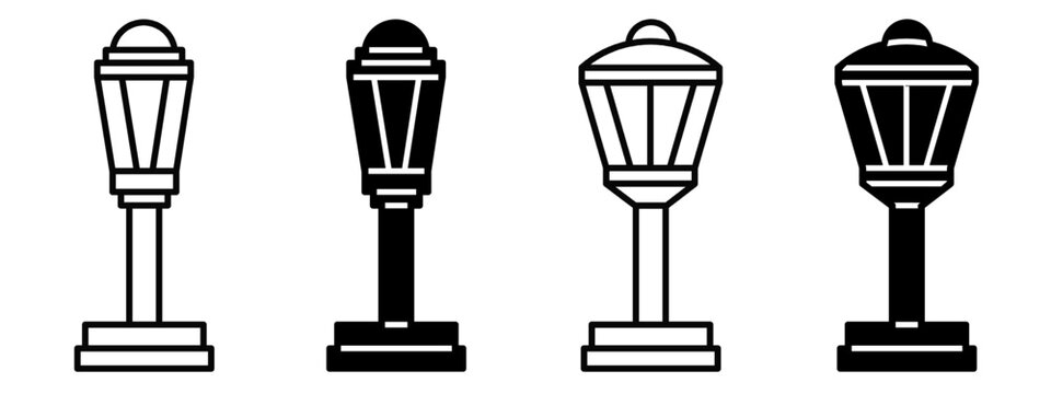 Silhouette of street light icon illustration on white background. Street light icon set for business. Stock vector.