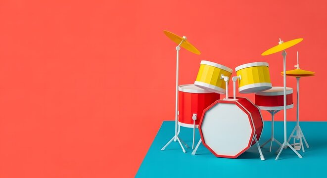 Happy music day vibrant drum set on a colorful background a musical concept