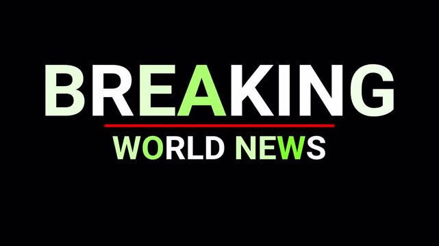 Breaking news text sign animation on transparent background, colorful world breaking news text banner template animated in 4k.