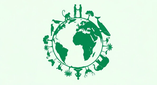 World Biological Diversity Day A vibrant depiction of global biodiversity and ecological preservation, showcasing Earth's diverse flora and fauna in a harmonious circle