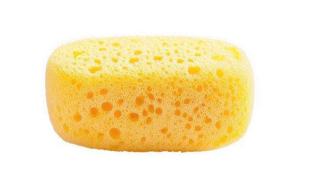Yellow porous sponge for cleaning isolated on transparent background