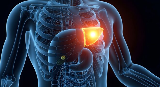 3d illustration of human liver anatomy with highlighted gallbladder