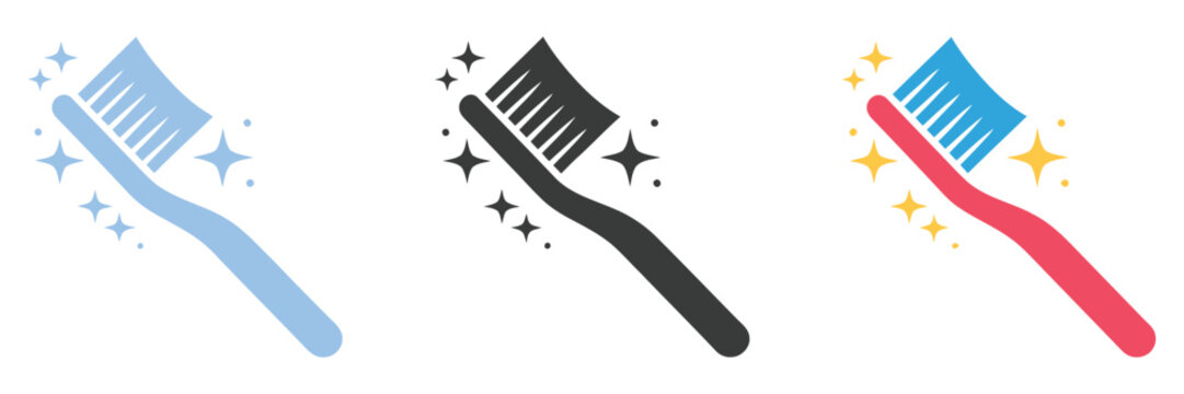 Toothbrush multiple style icon set collection, dental hygiene symbols, toothbrush icons in flat outline and filled styles, modern vector design 