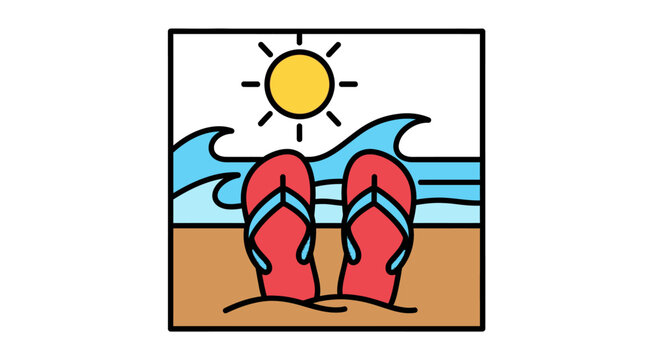 Summer Beach Vacation Illustration with Flip Flops and Sun