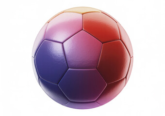 Fototapeta premium A glossy soccer ball with a gradient color pattern of red, purple, and pink on white background