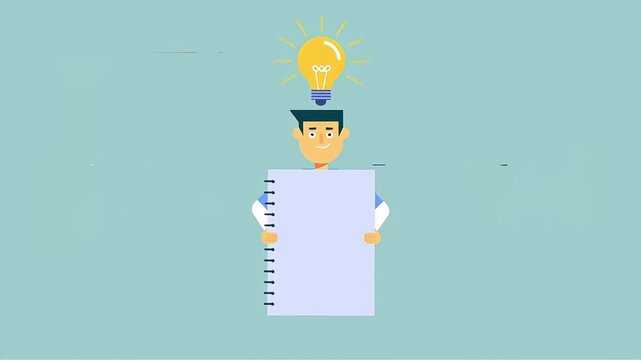 Man with idea lightbulb and notepad