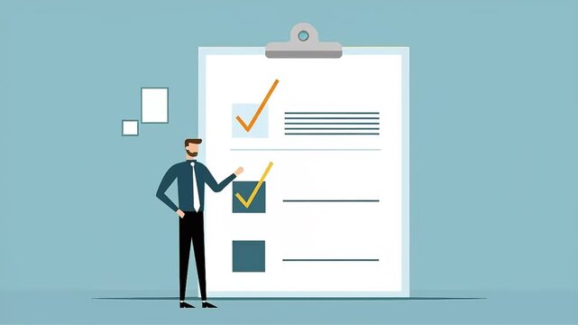 Man standing next to a large clipboard with checkboxes