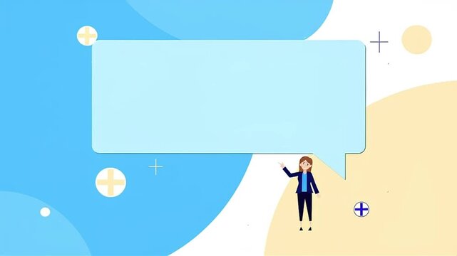 A stylized speech bubble and a diminutive figure representing communication, brainstorming, and sharing ideas on a vibrant, organically patterned surface adorned with subtle geometric elements