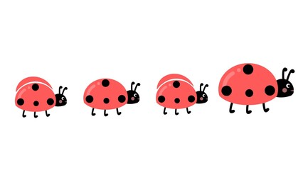 Group of cute ladybug walking in a line. Adorable Clipart of Ladybugs. Cartoon Trail of Cute Insects in a Line. Ladybugs line icon group © Stock Arza