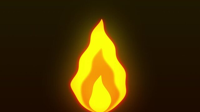 2D animated fire flame burning against a dark background with a glowing effect. Stylized cartoon fire animation for motion graphics and video editing.