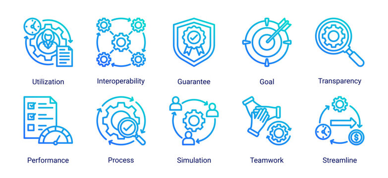 Process Management icon set featuring workflow,process,performance,and optimization concepts.Perfect for business operations,system integration,and efficiency improvement.