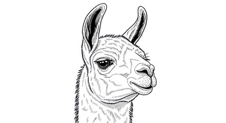 Llama Portrait Drawing, Hand Drawn Sketch, Black and White Animal Illustration © kretek