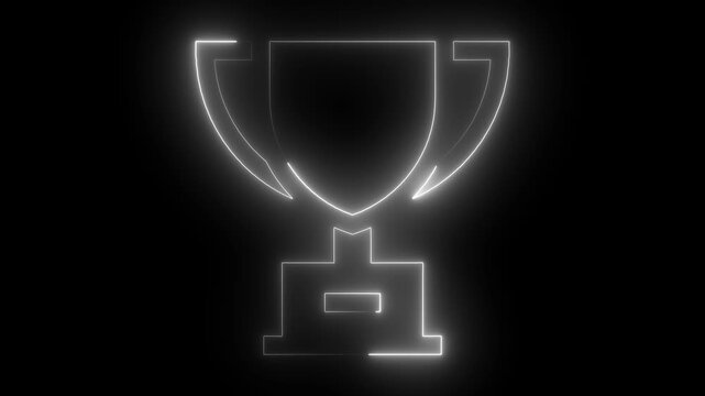 Glowing neon trophy animation, success and victory concept, digital symbol motion on black background