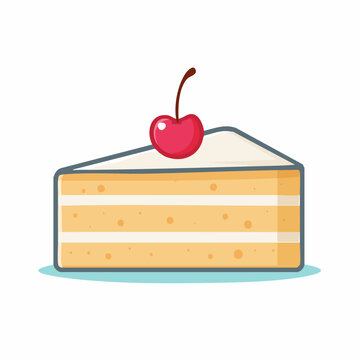 Slice of Cake with Cherry Topping