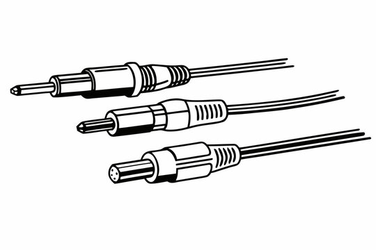 This vector graphic illustration presents a collection of three common audio and video cable connectors, essential for modern electronic device connectivity and multimedia setups.