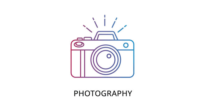 Minimalist vector illustration of a modern camera with a colorful gradient line art design style icon