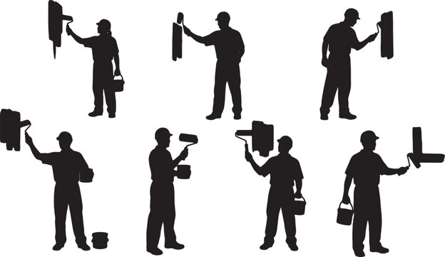 Black Solid Home Decorator Foam Paint Roller Role Silhouettes Set of Six on White Background