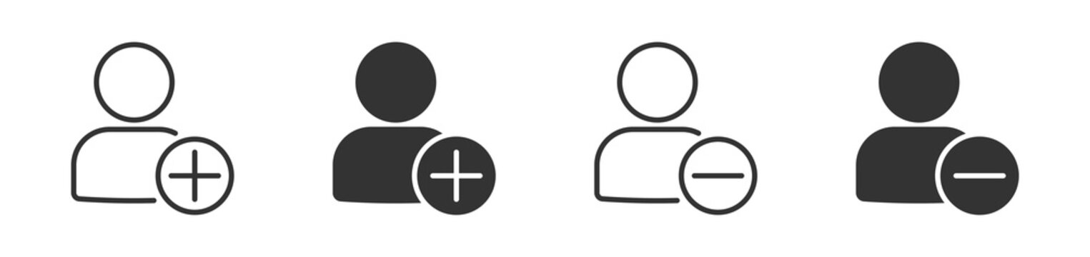 User management icons set, Add remove user symbols, Account control icons, Profile action vector icons