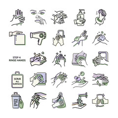 Fototapeta premium Hand Washing Steps Vector Illustration or Hand Hygiene Guide Icon Design