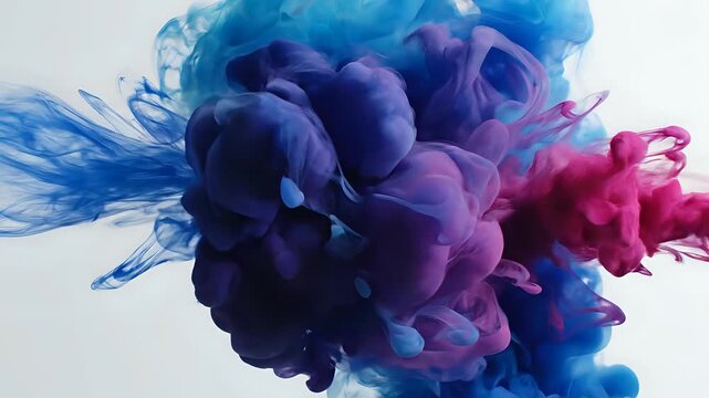 Abstract Blue and Purple Ink Cloud Explosion Underwater Motion.