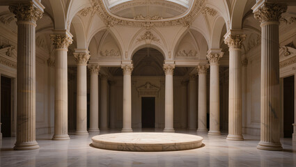 Fototapeta premium Grand Neoclassical Dome Interior with Arched Columns and Circular Pedestal