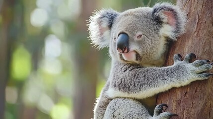 Obraz premium Koala resting on a tree in a natural Australian habitat setting