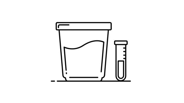 Medical specimen container and small test tube shown as a simple black and white line art illustration for healthcare and laboratory concepts.