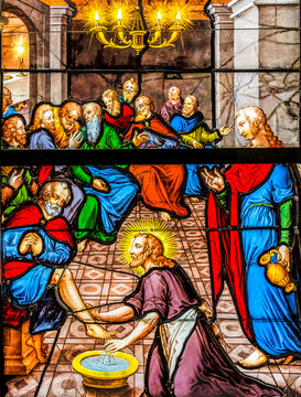 Jesus Washing Feet Stained Glass Saint-&Eacute;tienne-du-Mont Church Paris France