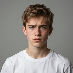 Fototapeta premium Moody Young Man Portrait Against Neutral Gray Background