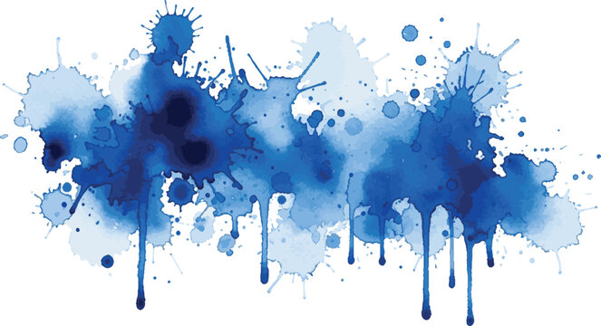 Blue watercolor paint splatter and drip artistic texture background with hand drawn, artistic expres