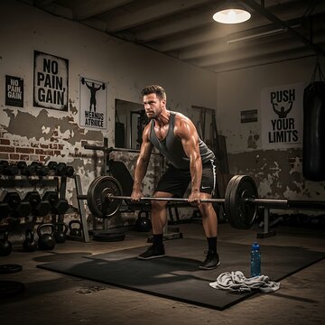 Athlete performing barbell deadlift exercise in a gym setting