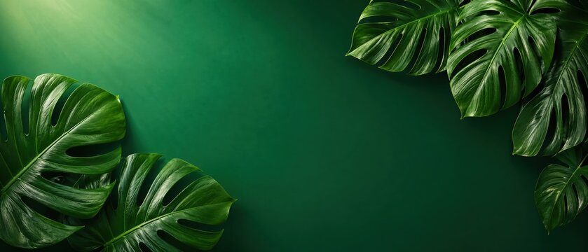 Monstera leaves with water droplets in green light water drops light and shadow monstera tropical botanical