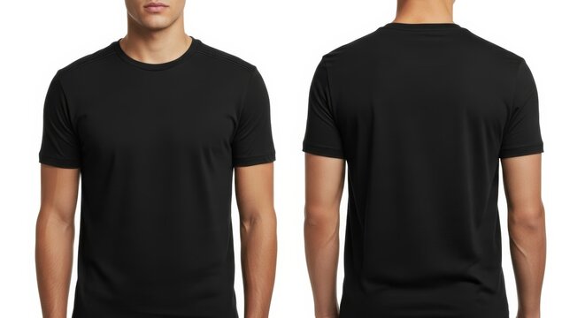 Detailed Mockup of Young Male in Blank Black Tshirt Front and Back Dual View