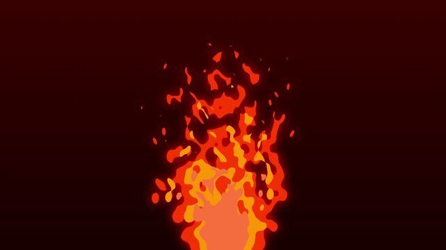 2D Cartoon Fire Animation with Burning Flames and Glowing Embers on a Dark Background for Motion Graphics and Game Design Assets